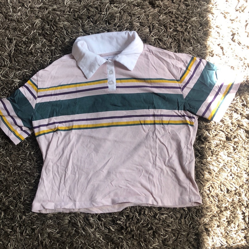 Pink collard top with stripes